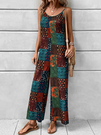 Thumbnail for Printed Scoop Neck Spaghetti Strap Jumpsuit - T - 1 MULTICOLOR -