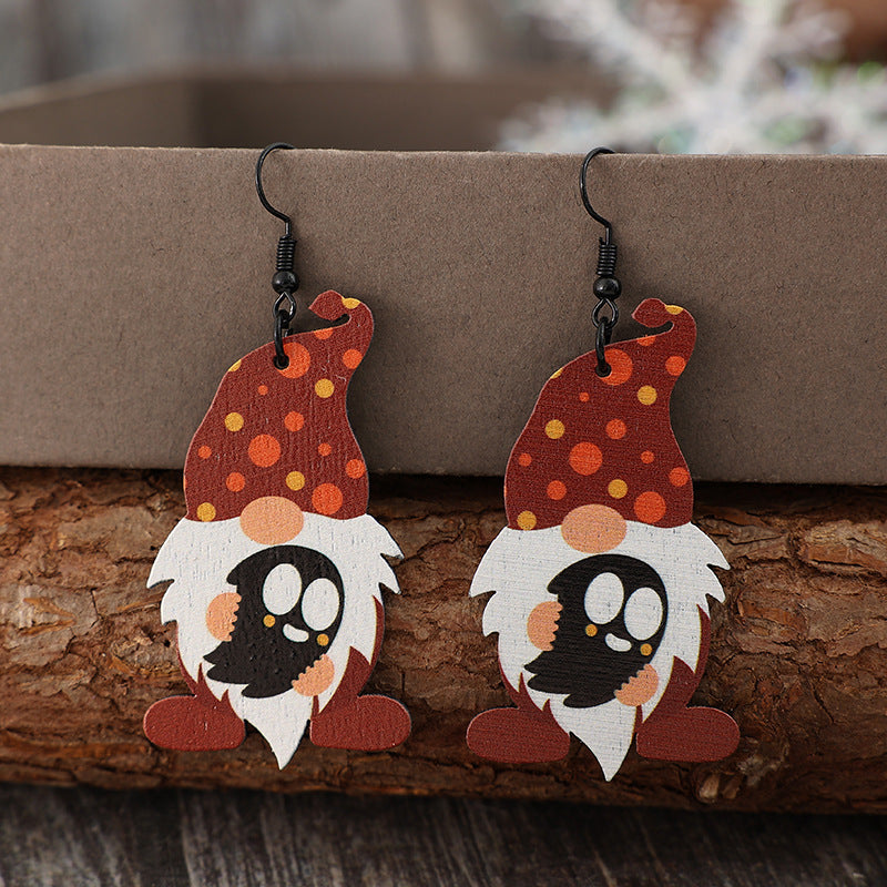 Gnome Wooden Dangle Earrings - T - 1 COLOR -