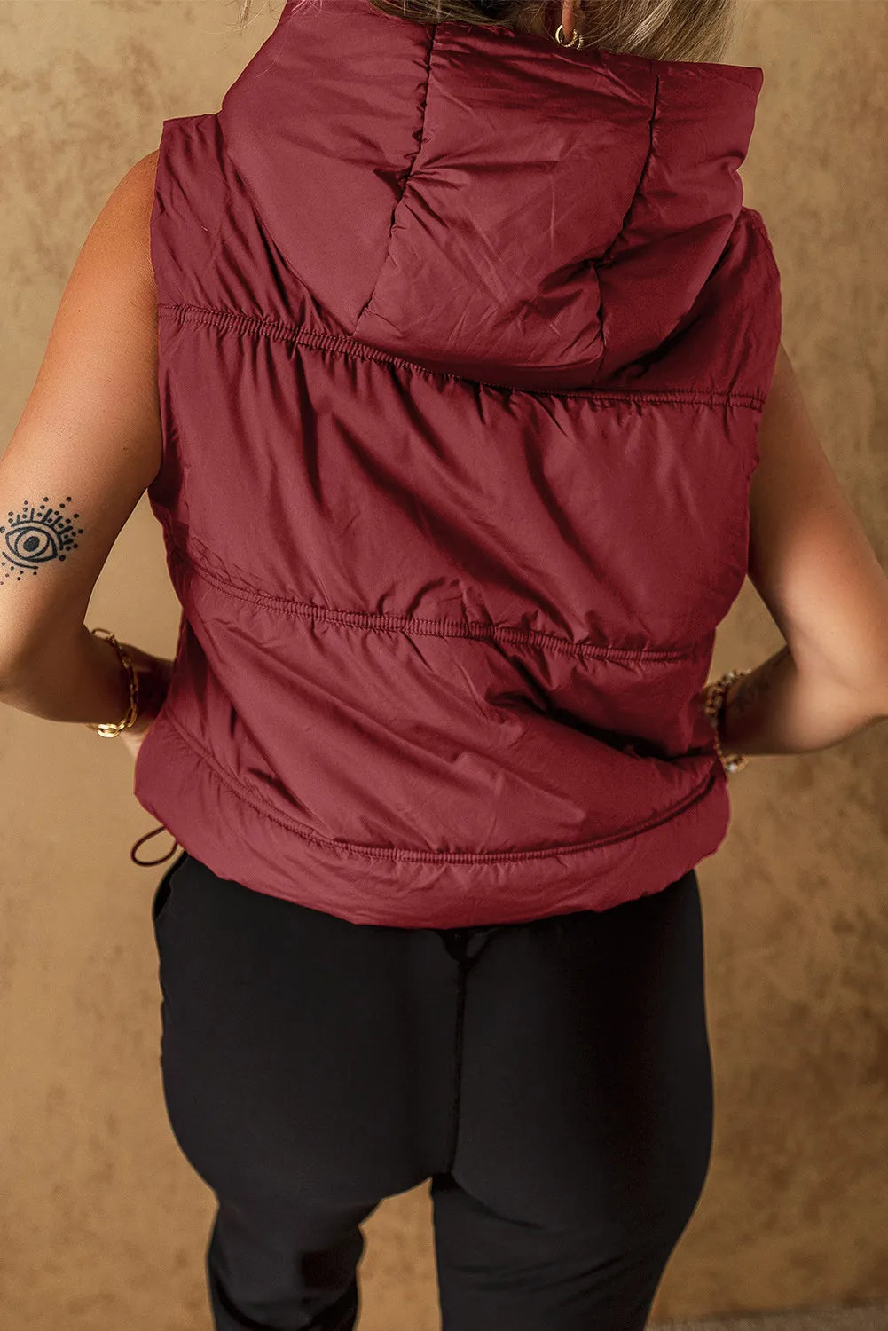 Drawstring Zip Up Vest Coat - T - 1 COLOR -