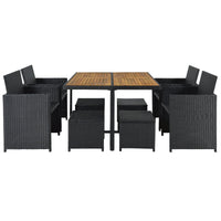 Thumbnail for Patio All-Weather PE Wicker Dining Table Set With Wood Tabletop for 8, Black Rattan+Beige Cushion (9-Piece)