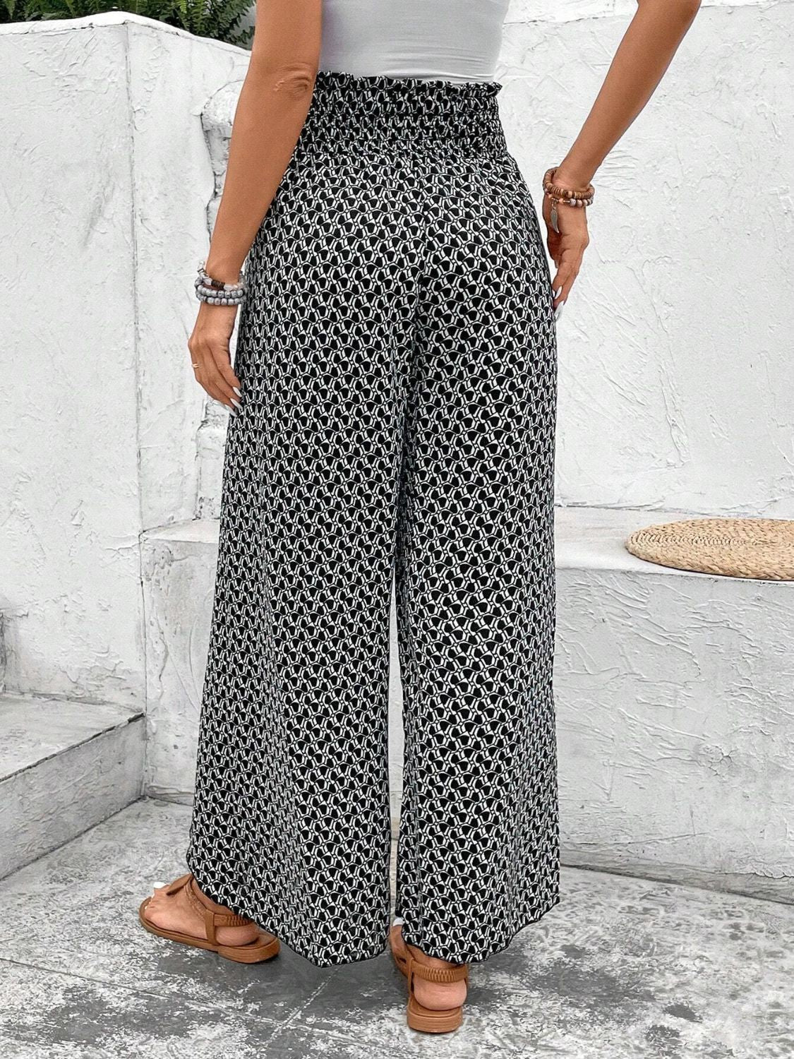 Tied Printed Wide Leg Pants - T - 5 COLORS -