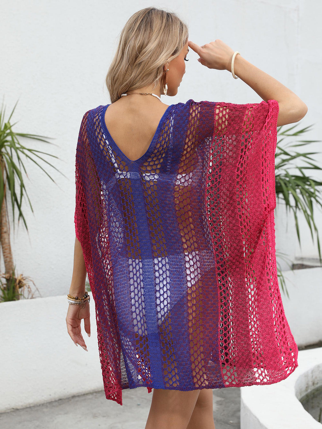 Openwork Contrast V-Neck Cover-Up - T - 3 COLORS -