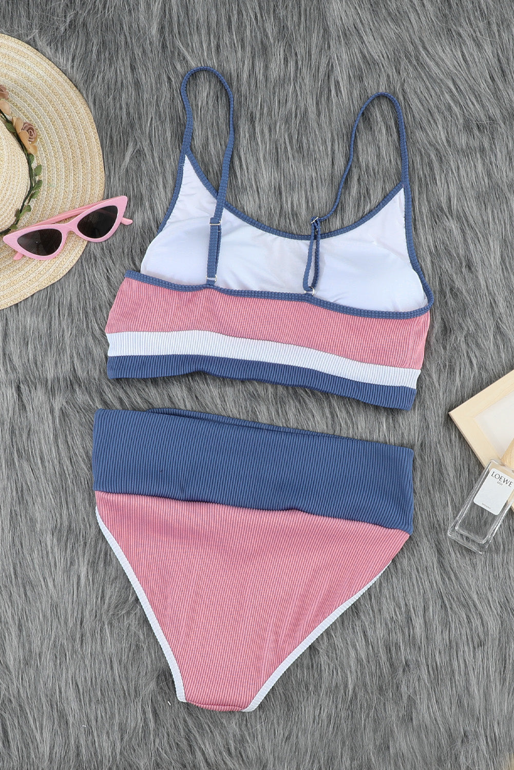 Color Block Scoop Neck Two-Piece Swim Set - T - 1 COLOR -