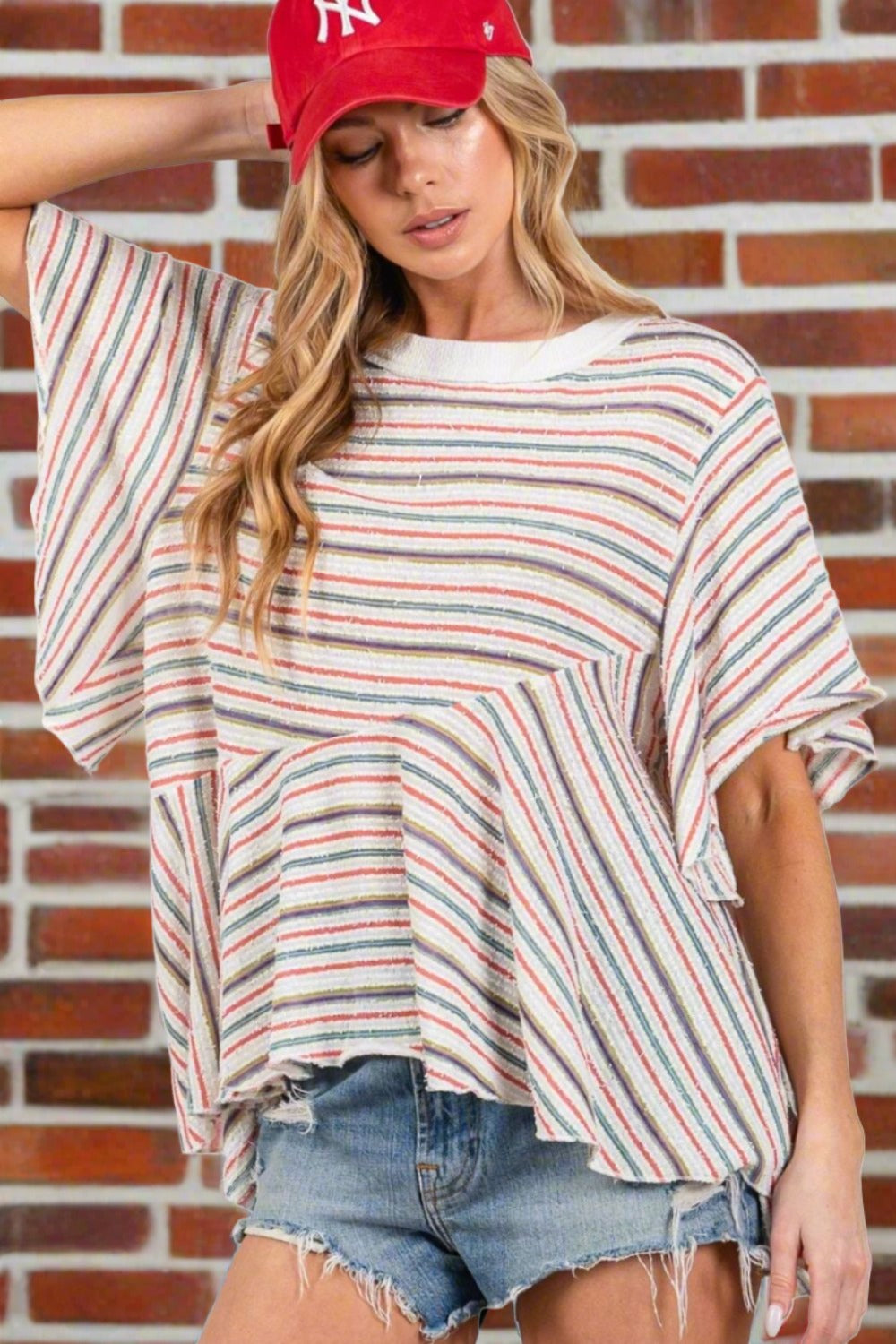 SAGE + FIG Full Size Round Neck Stripe Top - SIZES S THRU 3XL - T - 1 COLOR -