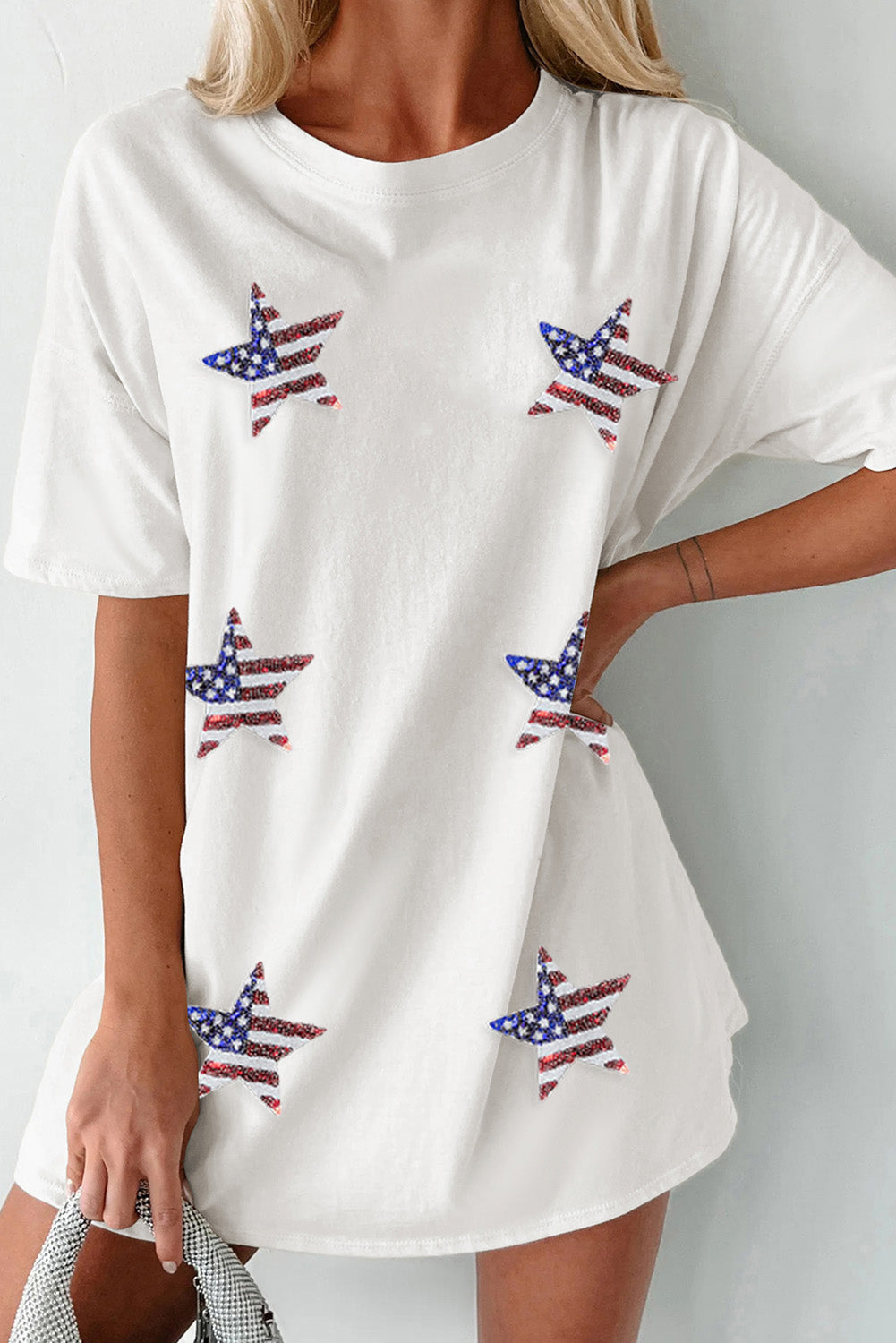 US Flag Star Round Neck Half Sleeve Oversize T-Shirt - T - 1 COLOR -