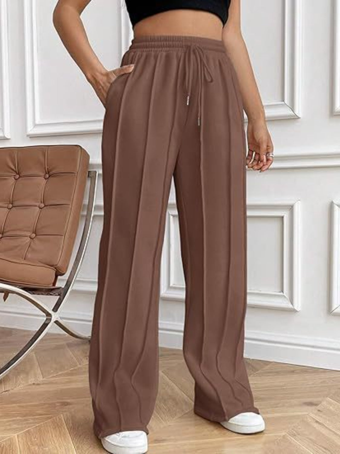 Drawstring Wide Leg Pants with Pockets - T - 5 COLORS -