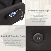 Thumbnail for Pull Out Sofa Sleeper 3 in 1 With 2 Wing Table and Usb Charge for Nap Line Fabric for Living Room Recreation Room Black