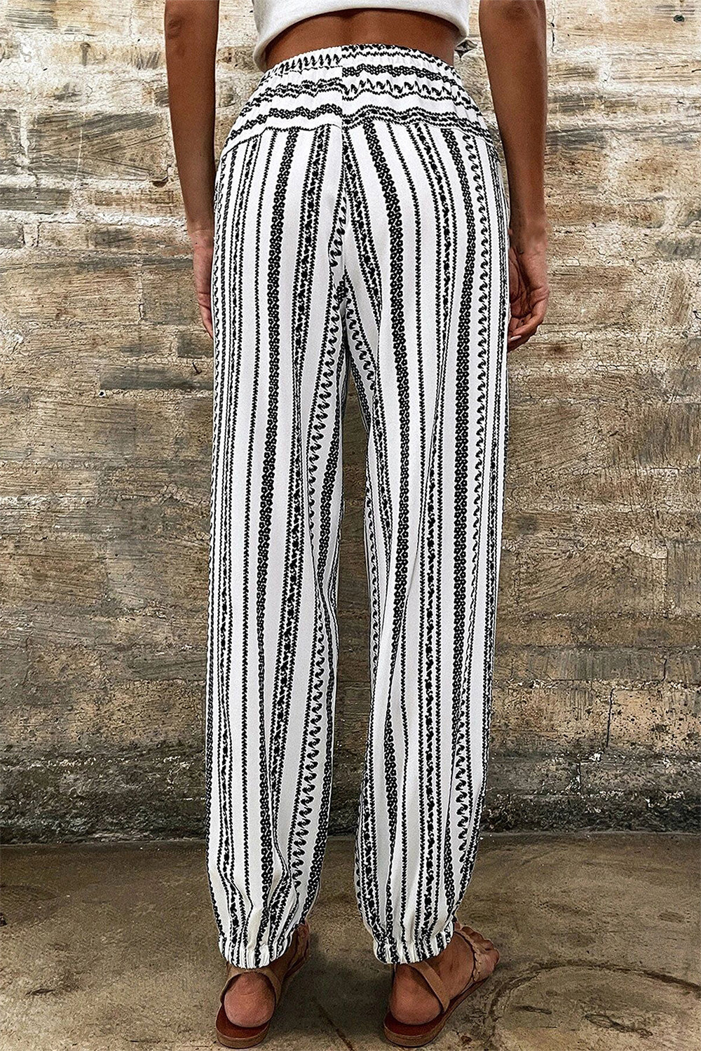 Printed Elastic Waist Pants - T - 1 COLOR -