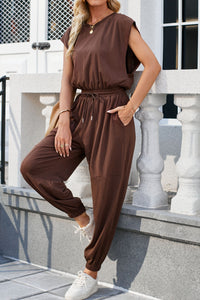 Thumbnail for Round Neck Cap Sleeve Jumpsuit - T - 6 COLORS -