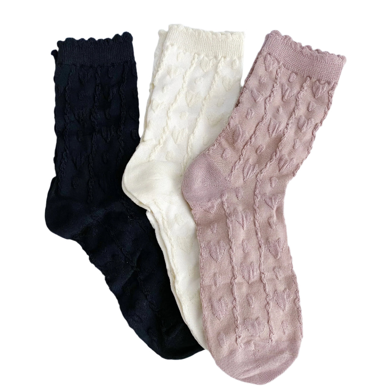 Heart Embossed Socks Set  - 3 PAIRS -