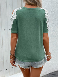 Thumbnail for Lace Detail Round Neck Short Sleeve T-Shirt - T - 1 COLOR -