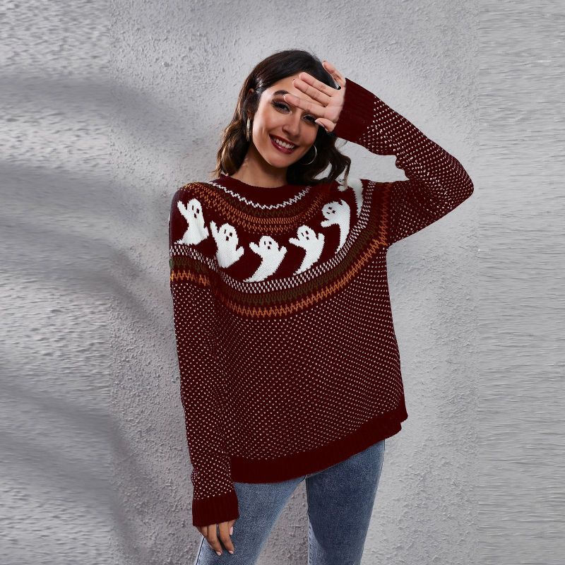 Women's Halloween Ghost retro wave point long sleeve knitted sweater - K - 6 COLORS -