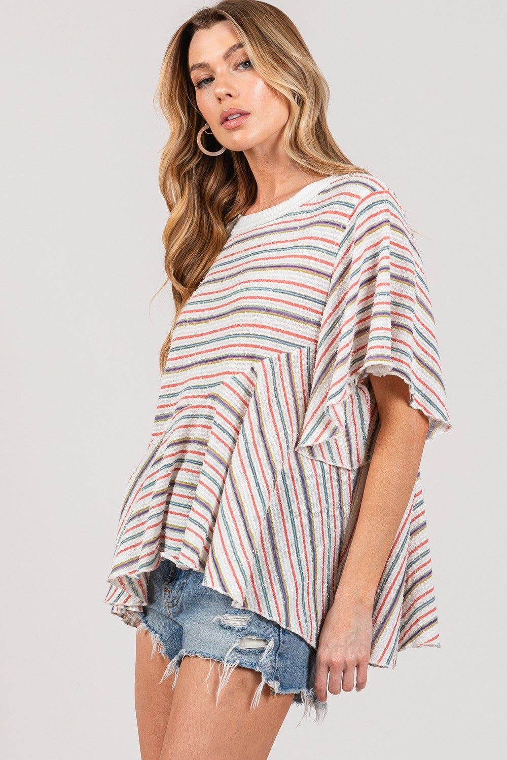 SAGE + FIG Full Size Round Neck Stripe Top - SIZES S THRU 3XL - T - 1 COLOR -