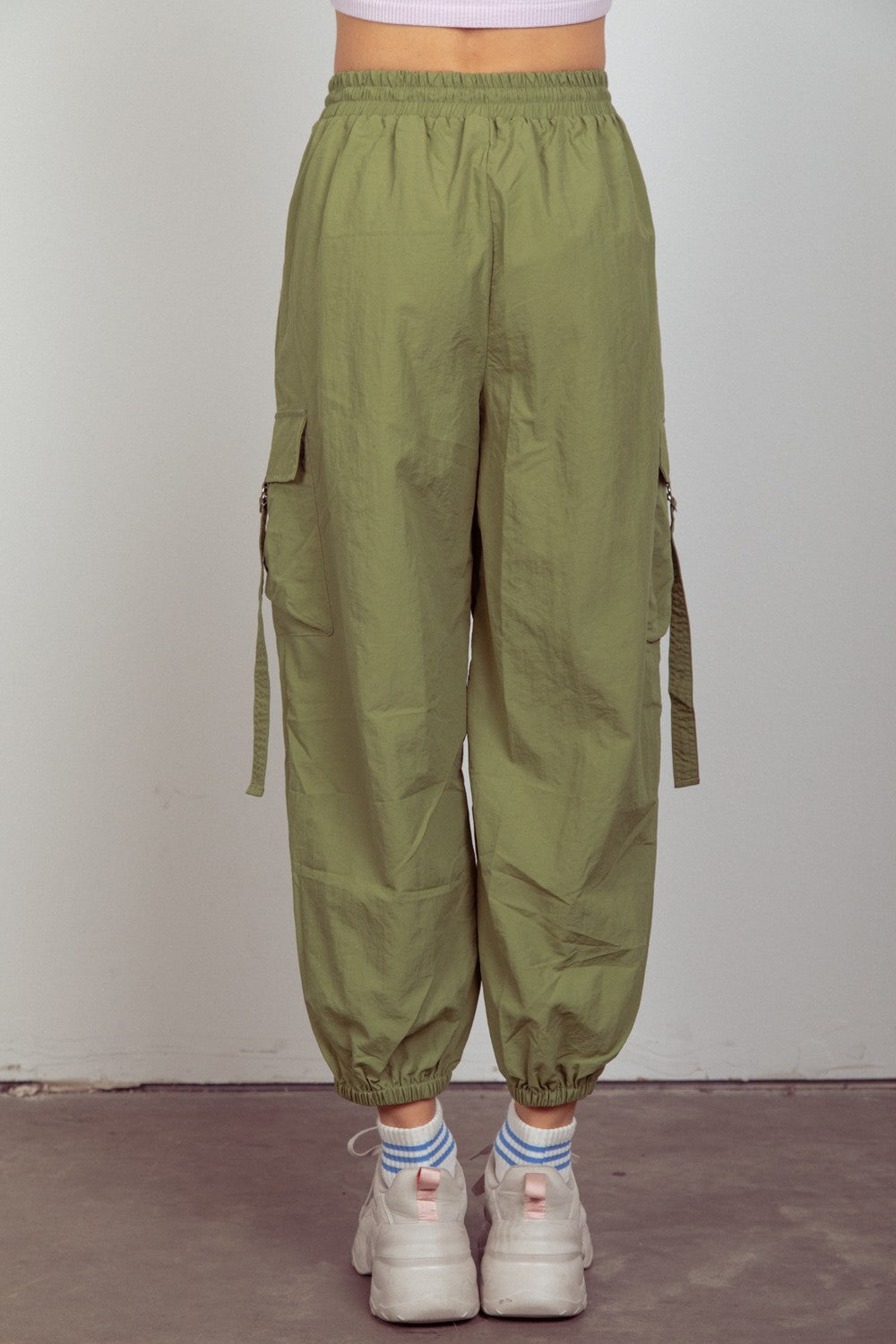 VERY J Elastic Waist Woven Cargo Pants - T - 1 COLOR -