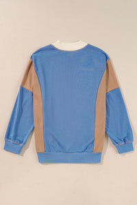 Thumbnail for Slit Color Block Round Neck Long Sleeve Sweatshirt - T - 1 COLOR -