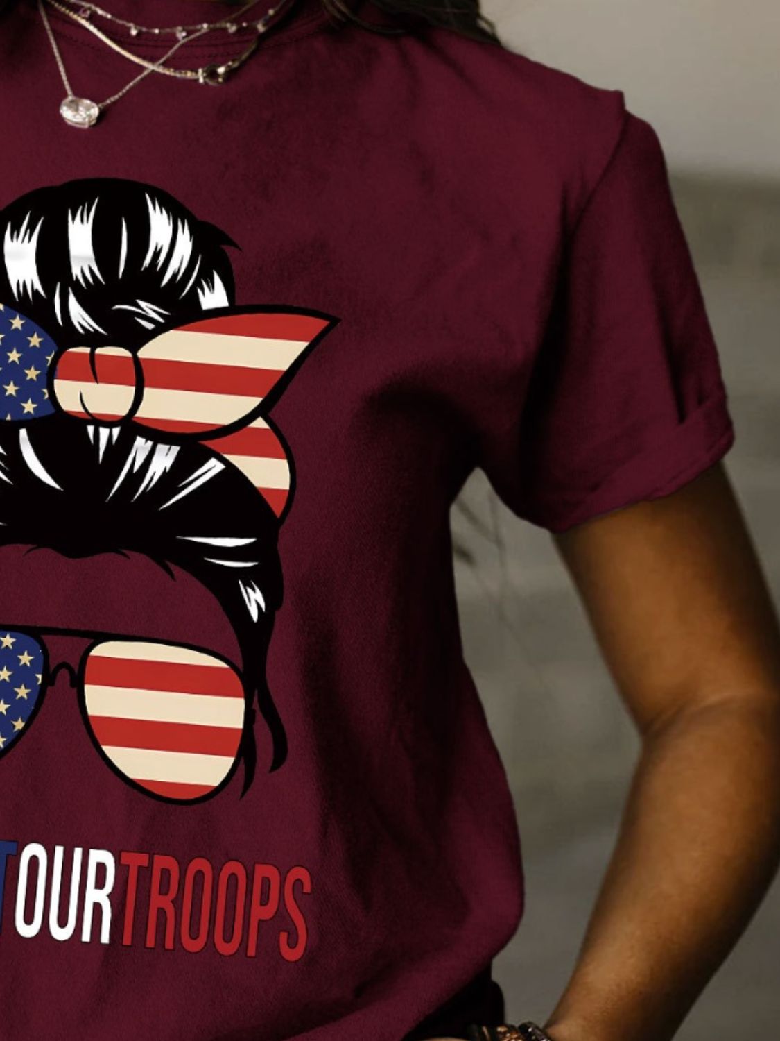 Support Our Troops Full Size Graphic Round Neck Short Sleeve T-Shirt - T - 9 COLORS -