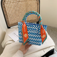 Thumbnail for Small Contrast Woven Handbag with Ribbon - T - 4 COLORS -