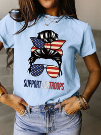 Thumbnail for Support Our Troops Full Size Graphic Round Neck Short Sleeve T-Shirt - T - 9 COLORS -