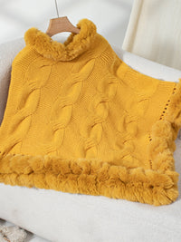 Thumbnail for Fuzzy Hem Cable-Knit Poncho - 1 SIZE - T - 6 COLORS -