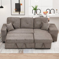 Thumbnail for Reversible Sleeper Sectional Sofa Bed With Side Shelf and 2 Stools,Pull-Out L-Shaped Sofa Bed,Corner Sofa-Bed With Stora