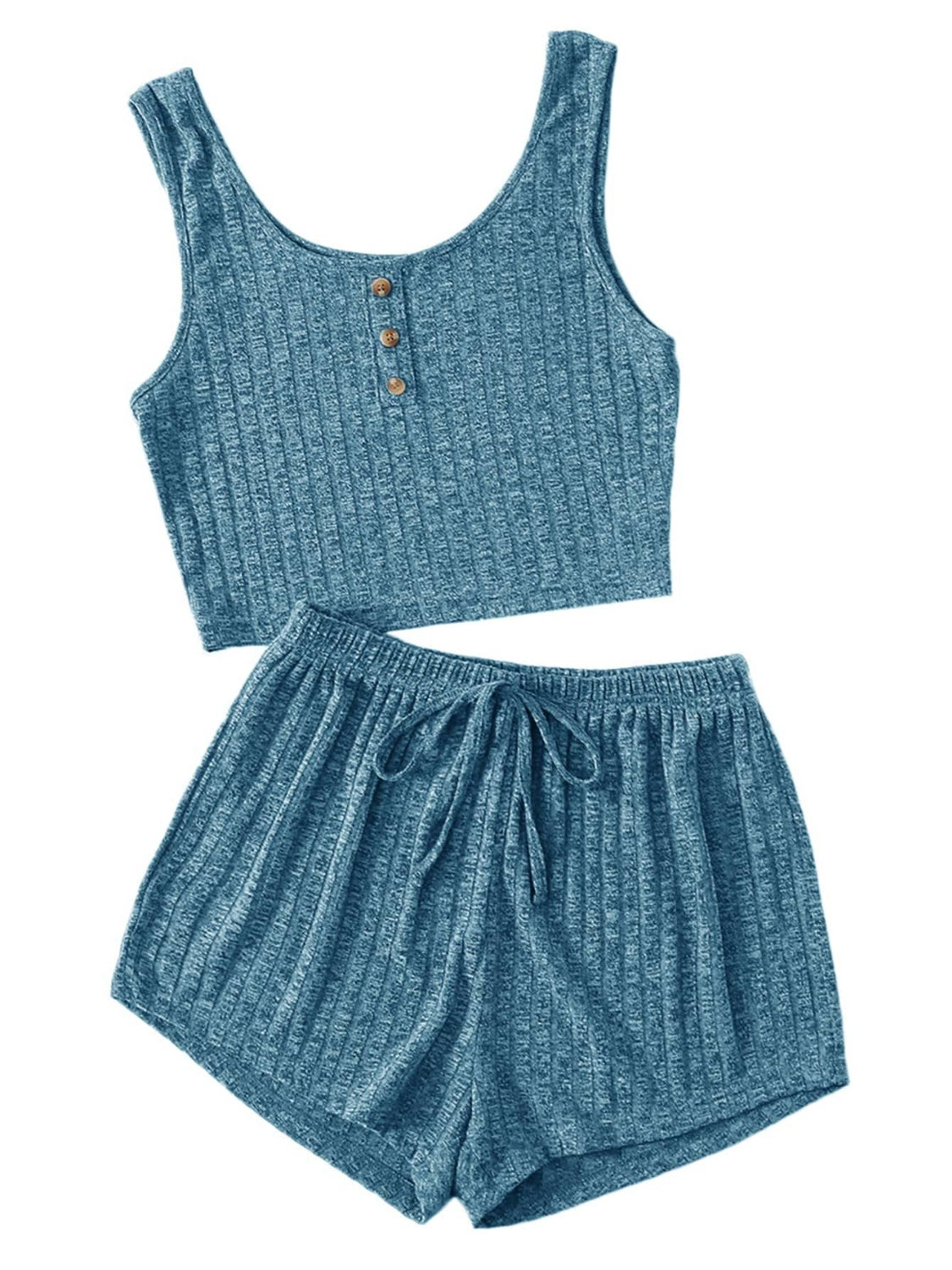 Scoop Neck Top and Shorts Lounge Set - 2 PCS. - T - 4 COLORS -