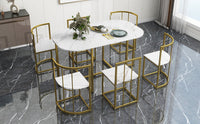 Thumbnail for Modern 7-Piece Dining Table Set With Faux Marble Compact 55Inch Kitchen Table Set for 6, Golden+White