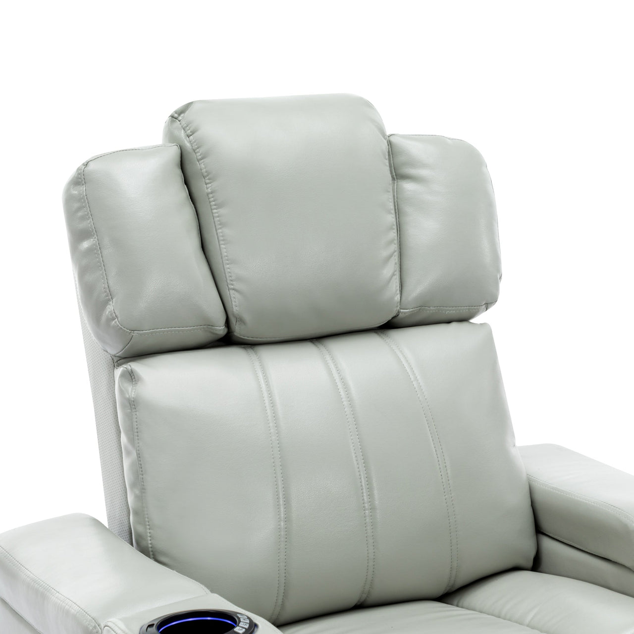 PU Leather Power Recliner Individual Seat Home Theater Recliner With Cooling Cup Holder, Bluetooth Speaker, LED Lights,