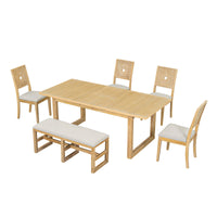 Thumbnail for Modern 78inch 6-Piece Extendable Dining Table Set, 4 Upholstered Dining Chairs and Dining Bench, 18