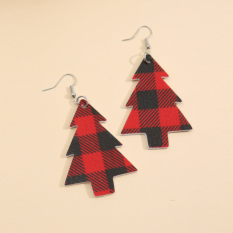 Christmas Tree Faux Leather Dangle Earrings - T - 1 COLOR -