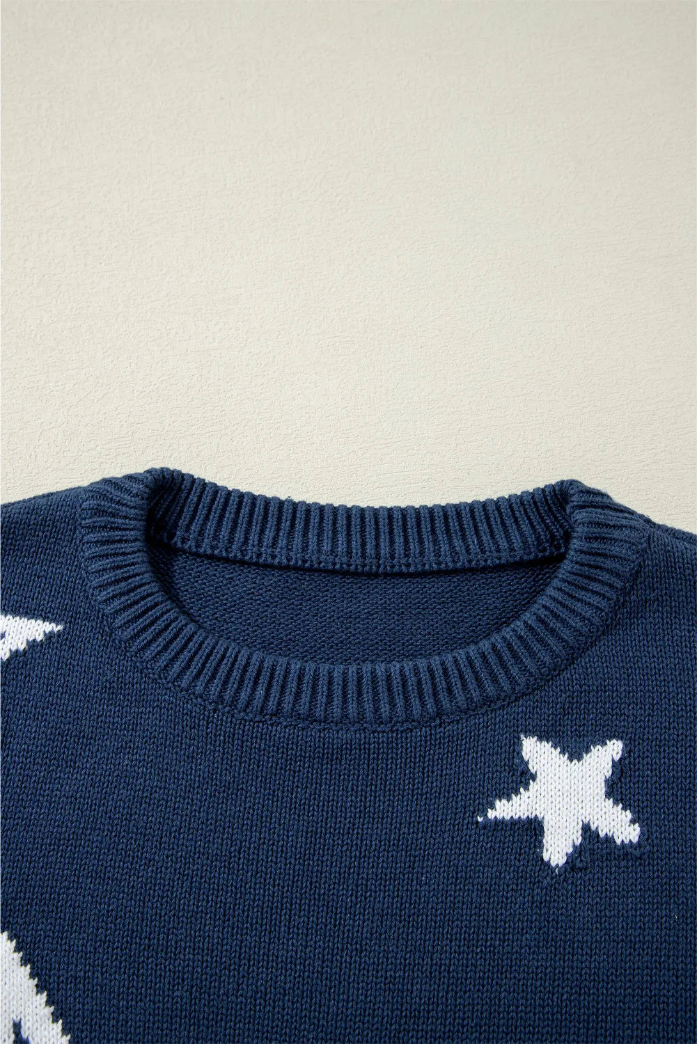 Star Round Neck Long Sleeve Sweater - T - 1 COLOR -