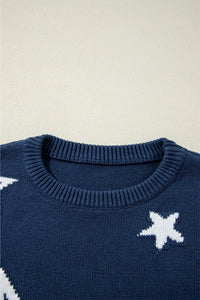 Thumbnail for Star Round Neck Long Sleeve Sweater - T - 1 COLOR -