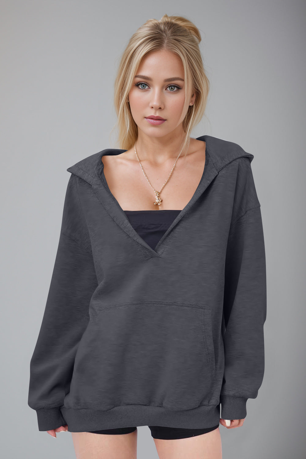 Basic Bae Kangaroo Pocket Long Sleeve Hoodie - T - 6 COLORS -