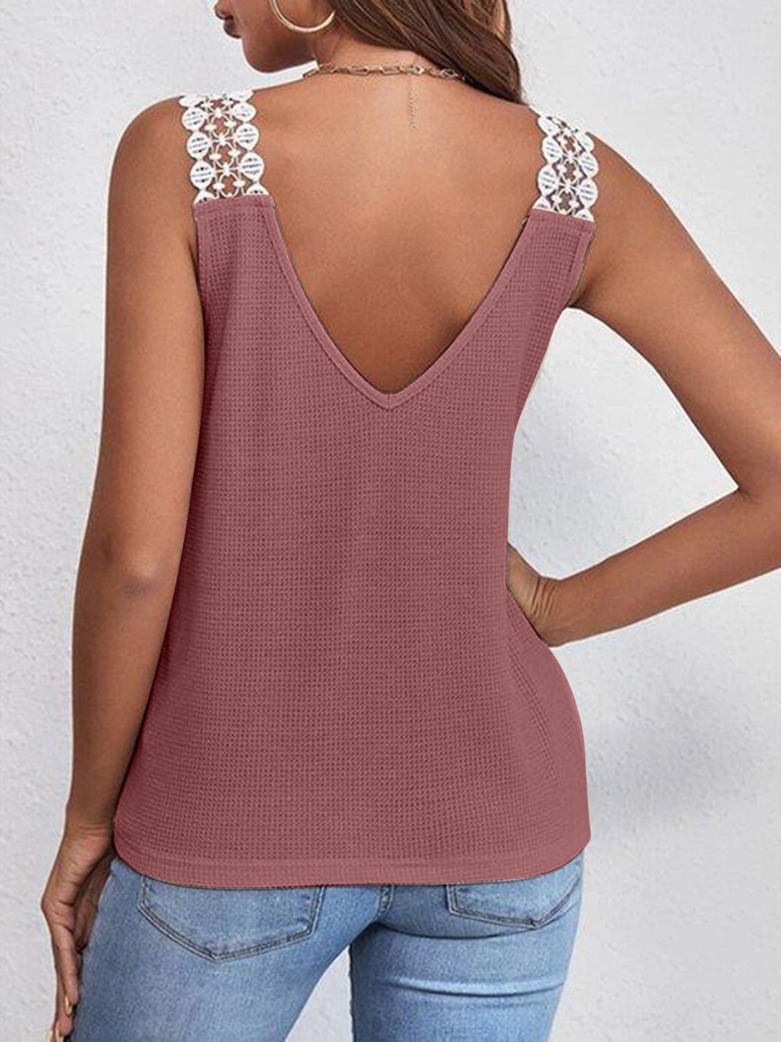 Full Size Lace Detail V-Neck Tank - T - 5 COLORS -