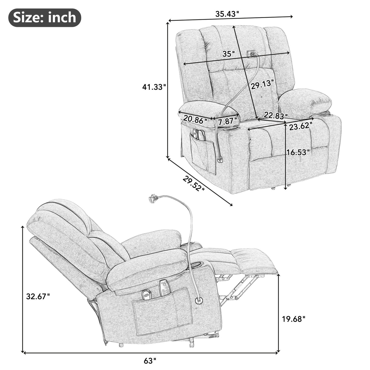 Power Lift Recliner Chair Electric Recliner for Elderly Recliner Chair With Massage and Heating Functions, Remote, Phone