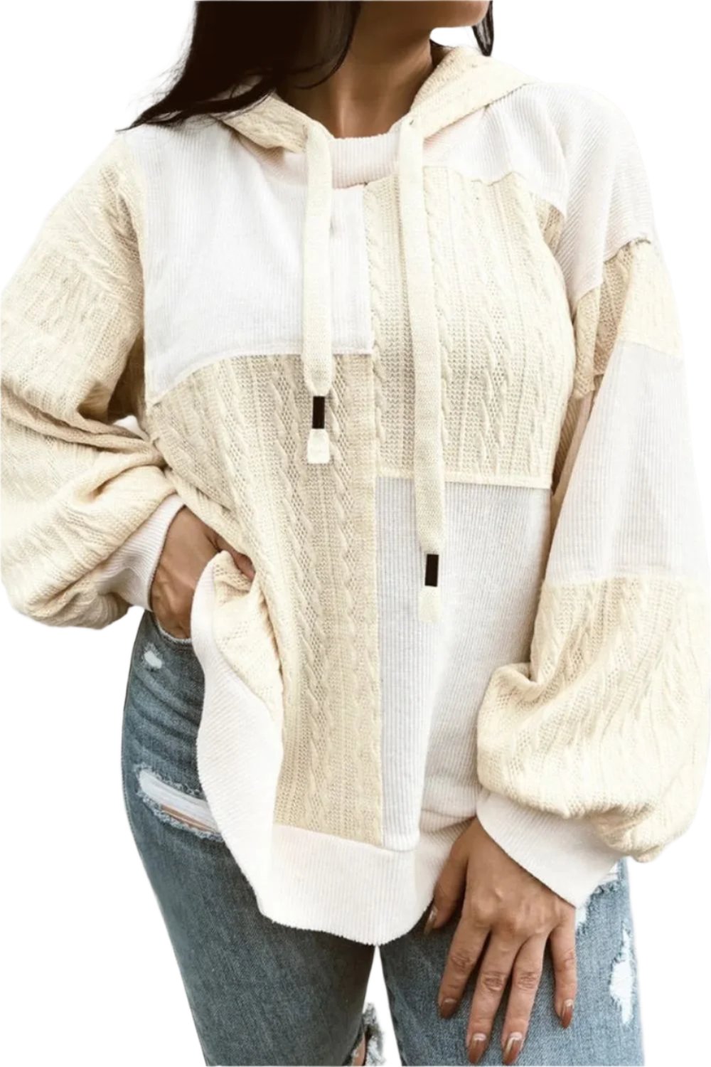 Plus Size Drawstring Color Block Long Sleeve Hoodie - SIZES 1XL THRU 4XL - T - 1 COLOR -