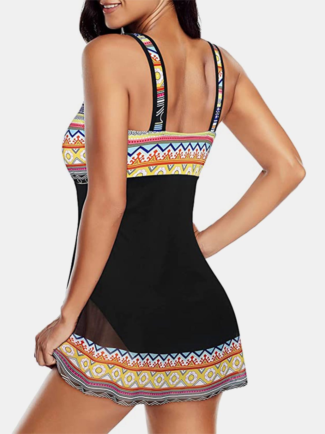 Geometric Wide Strap One-Piece Swimwear - SIZES S THRU 4XL - T - 1 COLOR -