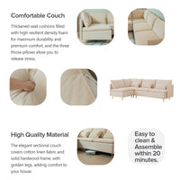 Thumbnail for Modular L-Shaped Corner Sofa, Movable Chaise Facing Left/Right, Beige Cotton-Linen -90.9 Inches