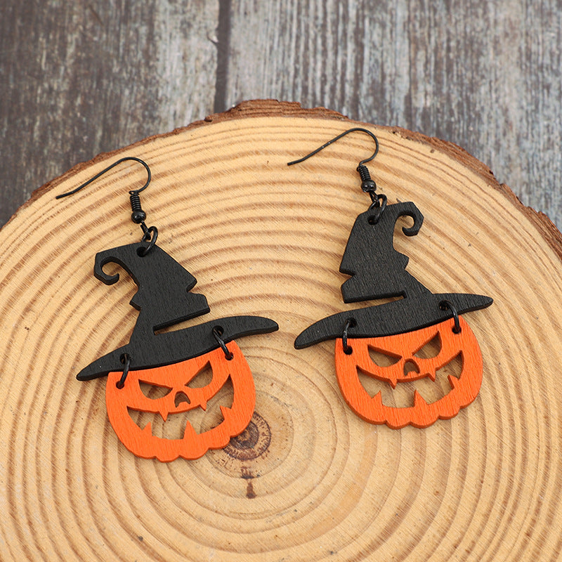 Wooden Pumpkin Shape Earrings - T - 1 COLOR -