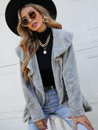 Thumbnail for Shiny Fuzzy Collared Neck Button Down Jacket - T - 1 COLOR -