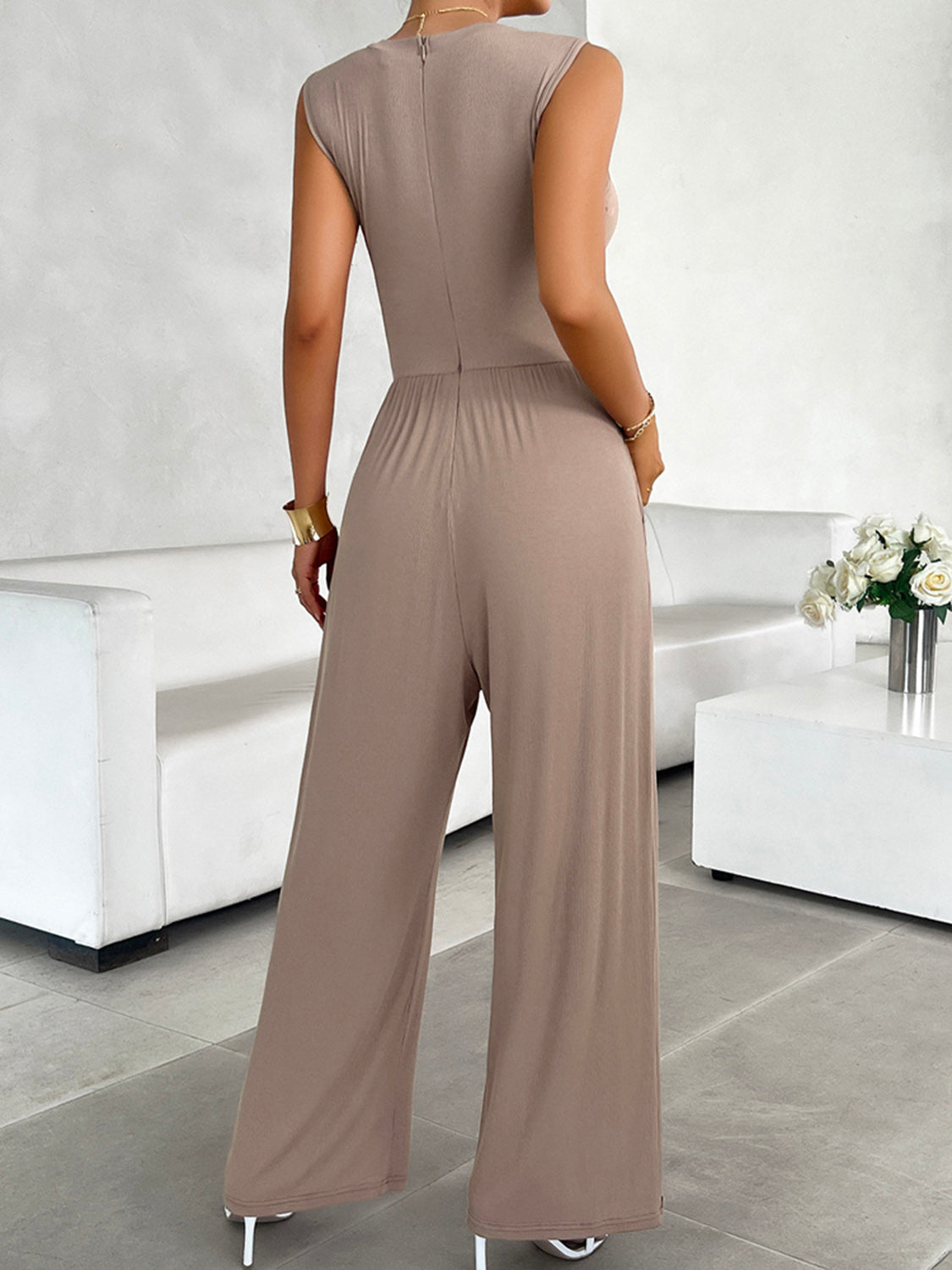 Round Neck Sleeveless Wide Leg Jumpsuit - T - 4 COLORS -