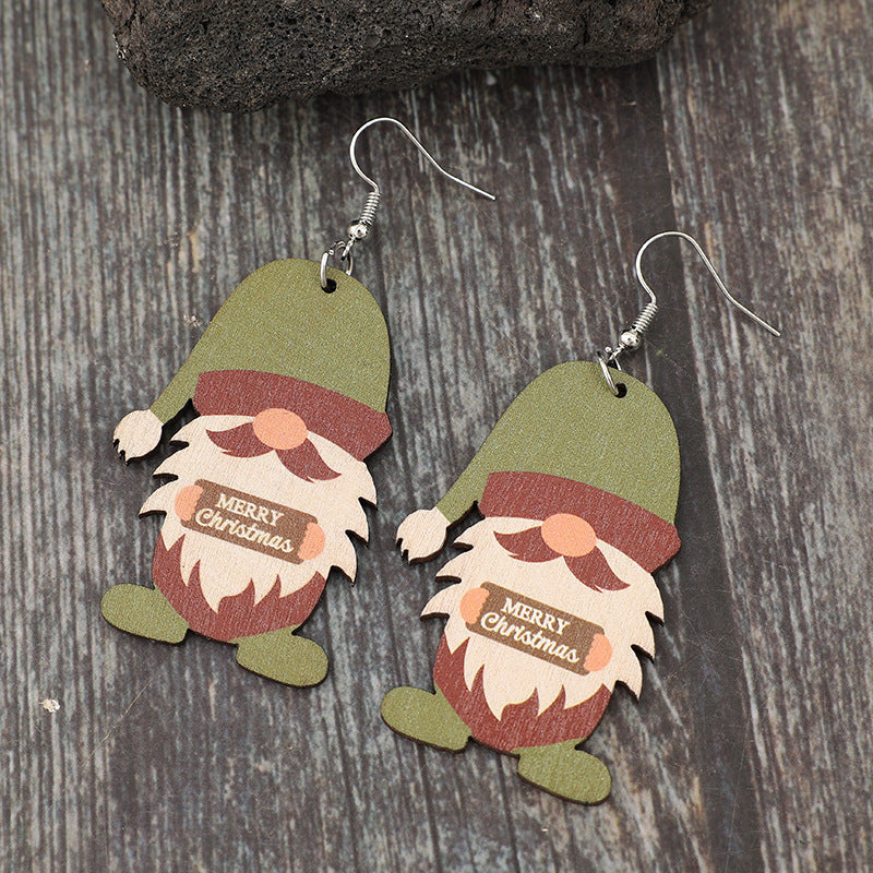 Wooden Gnome Dangle Earrings - T - 1 COLOR -