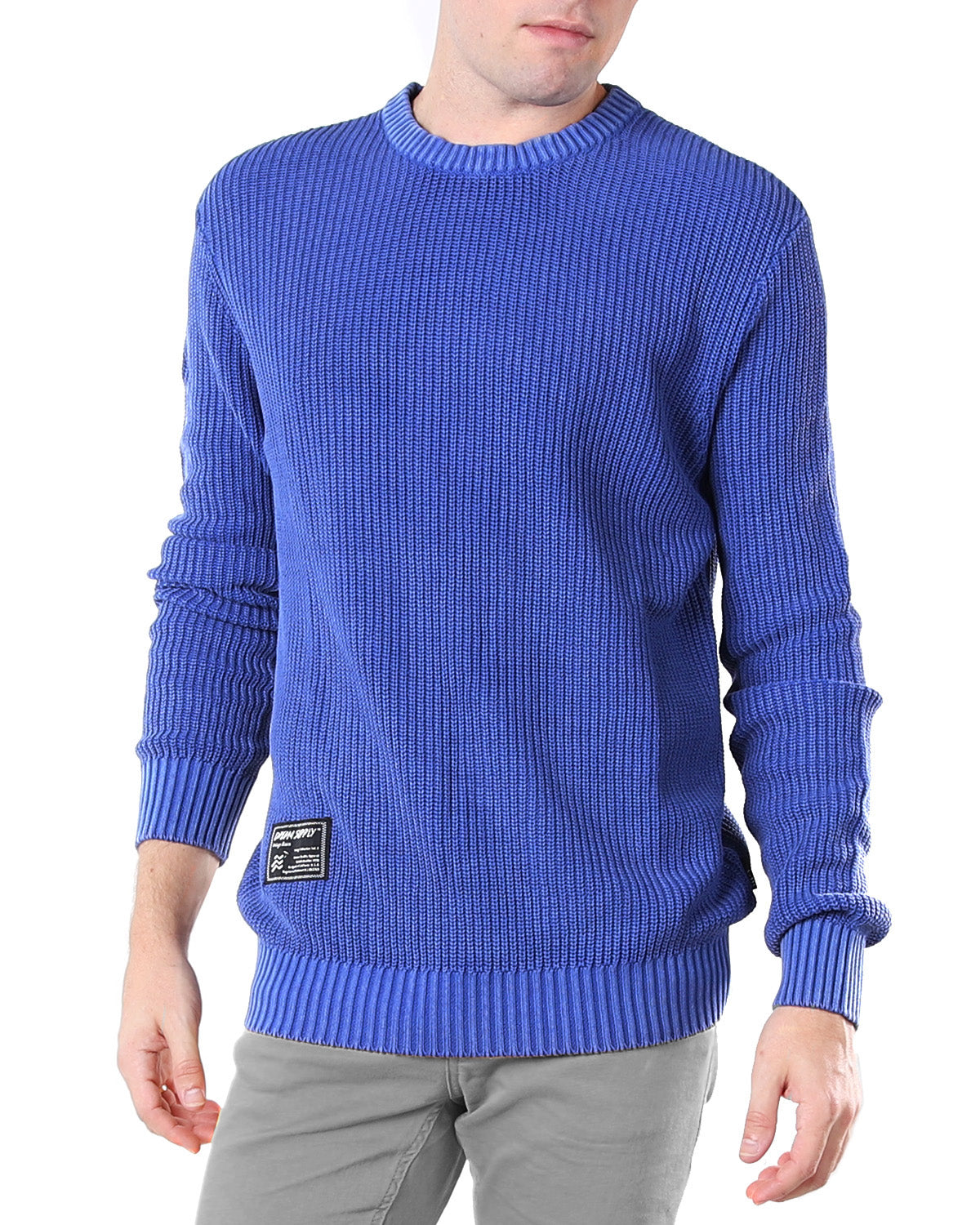 Mens Long Sleeve Stone Washed Vintage Crewneck Pullover Sweater - 1 COLOR -