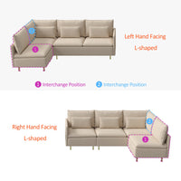 Thumbnail for Modular L-Shaped Corner Sofa, Movable Chaise Facing Left/Right, Beige Cotton-Linen -90.9 Inches