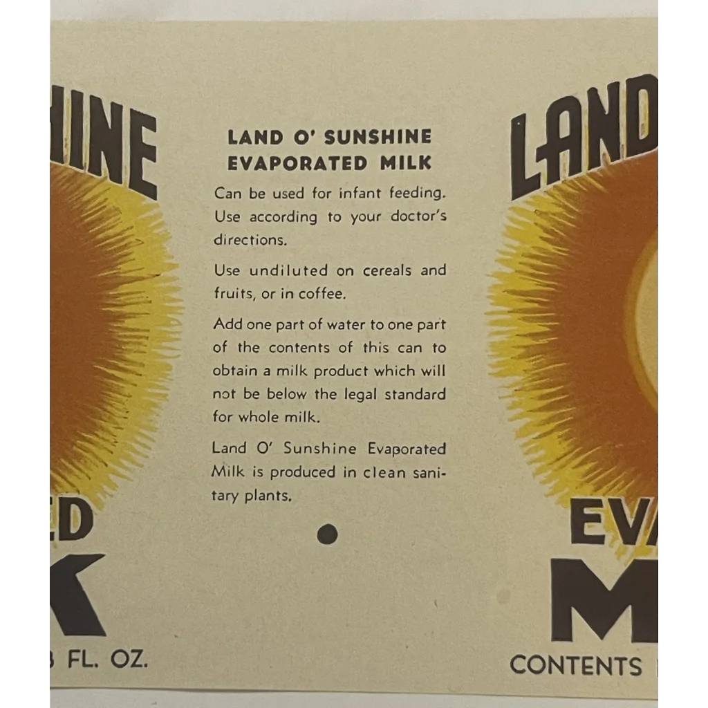 Very Rare 🐮 Antique Vintage 1920s Land of Sunshine 🥛 Label, Jacksonville, FL