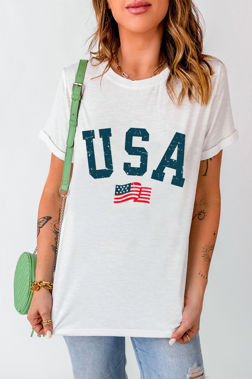 USA Round Neck Short Sleeve T-Shirt - T - 1 COLOR -