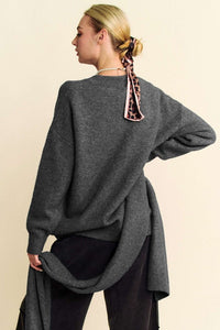 Thumbnail for Davi & Dani V-Neck Dropped Shoulder Sweater with Scarf Set - 2 PCS. - T - 1 COLOR -