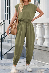 Thumbnail for Round Neck Cap Sleeve Jumpsuit - T - 6 COLORS -