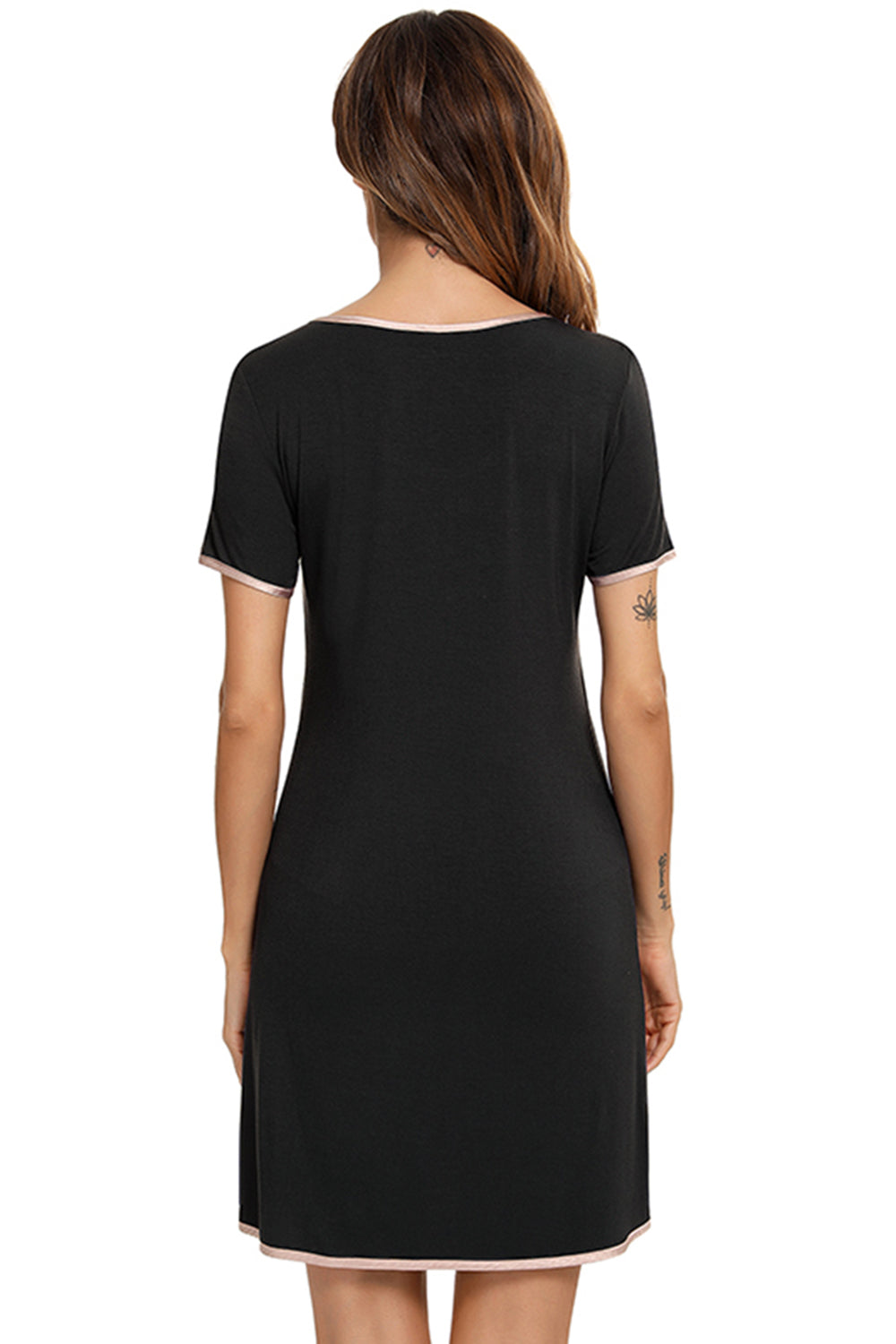 Contrast Trim Pocketed Round Neck Lounge Dress - T - 4 COLORS -