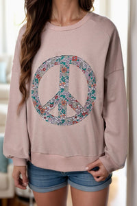 Thumbnail for Peace Sign Applique Long Sleeve Sweatshirt - T - 1 COLOR -