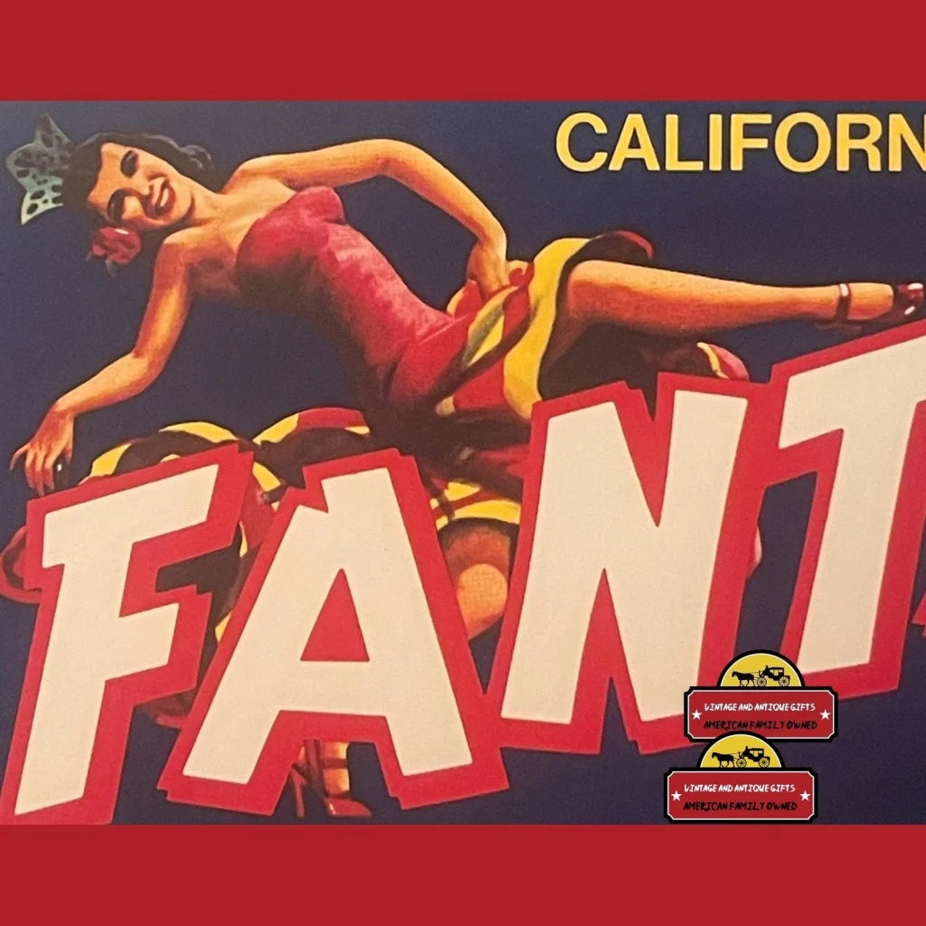 Vintage Fantasia Crate Label, Fresno, Ca 1960s Dancer